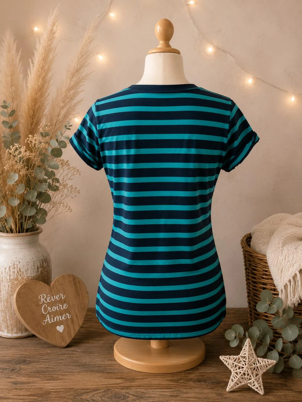 T-shirt maat 44 vrouw kleur turkoois en marineblauw – photo 3